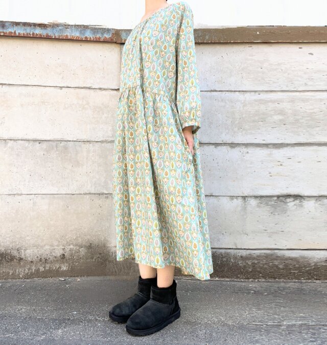 木々 リネン 小花柄 ワンピース リバティ ハンドメイド 【公式通販】