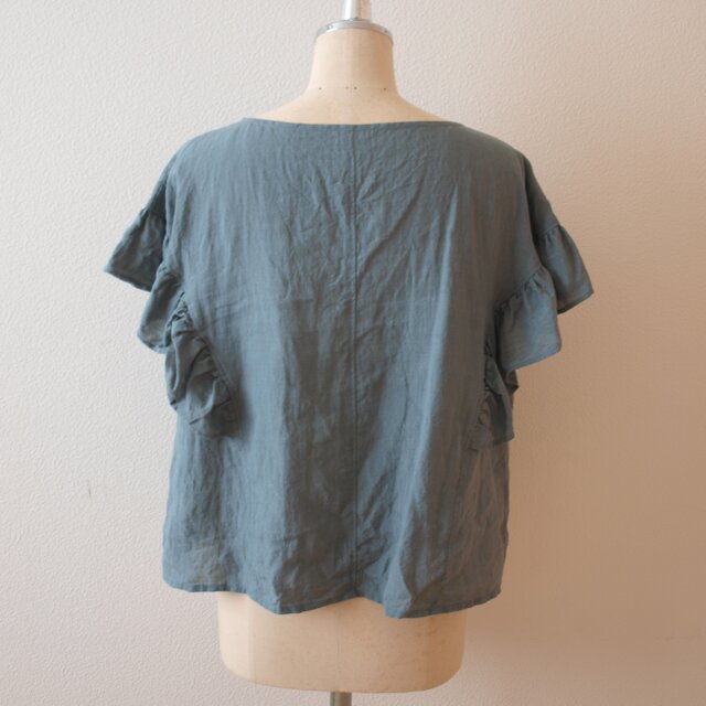 LINEN フリルスリーブブラウス *サックス* size FREE | iichi 日々の 