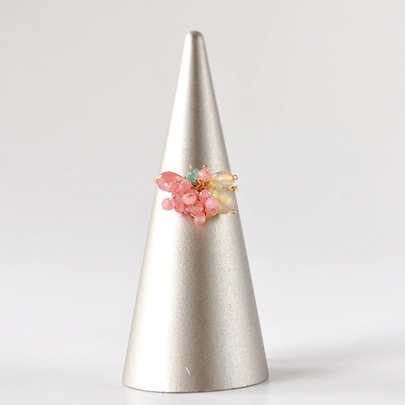 「ピンクの夢色リング」インカローズのスライドチェーンリング14kgf(