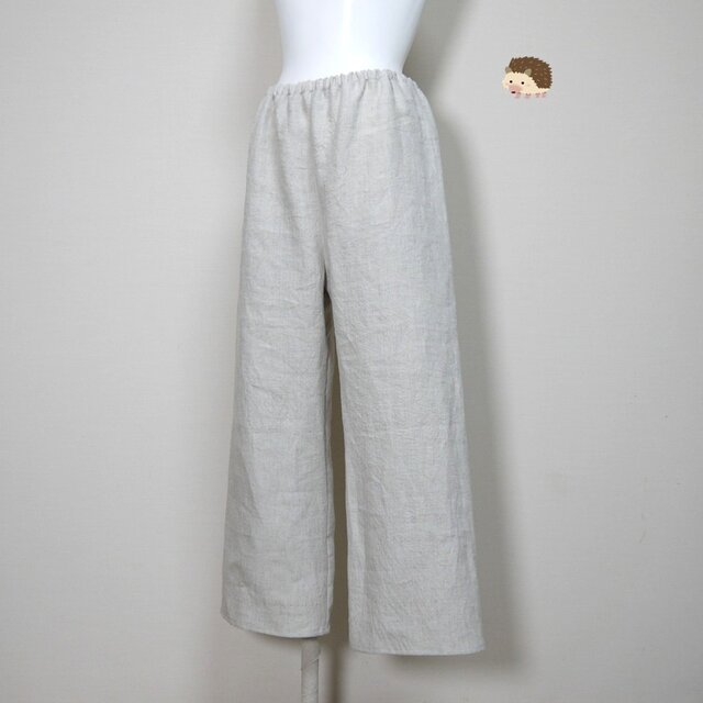 やわらかリネン25◆イージーパンツ　ストレート・ロング◆生成り◆M・Ⅼ（中厚、＃25リネン100％）