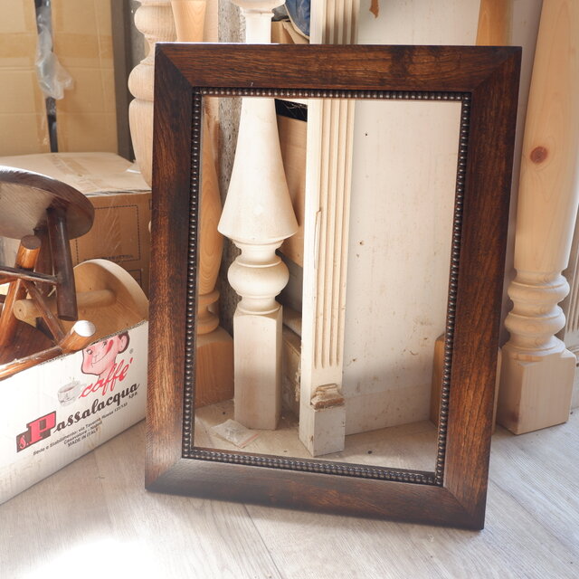 ブラウン☆フレーム 額縁 鏡 ポスター ナラ 無垢材 ヴィンテージ風