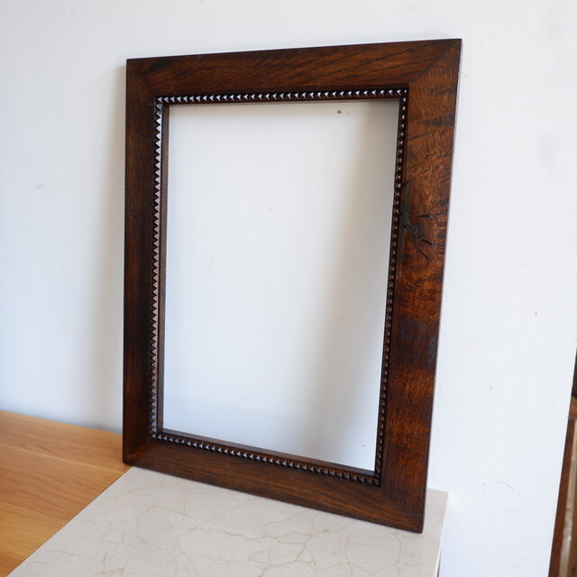 ブラウン☆フレーム 額縁 鏡 ポスター ナラ 無垢材 ヴィンテージ風