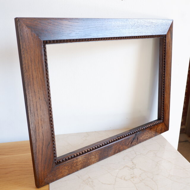 ブラウン☆フレーム 額縁 鏡 ポスター ナラ 無垢材 ヴィンテージ風