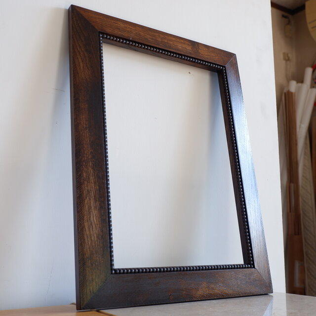 ブラウン☆フレーム 額縁 鏡 ポスター ナラ 無垢材 ヴィンテージ風