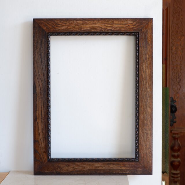 ブラウン☆フレーム 額縁 鏡 ポスター ナラ 無垢材 ヴィンテージ風
