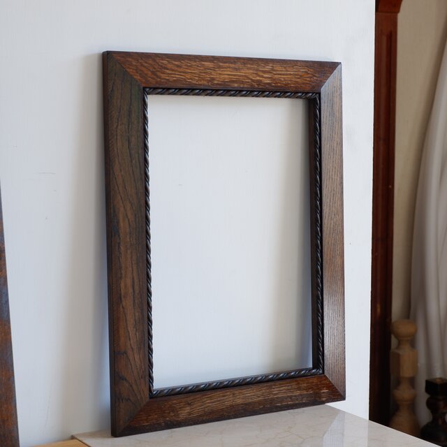 ブラウン☆フレーム 額縁 鏡 ポスター ナラ 無垢材 ヴィンテージ風