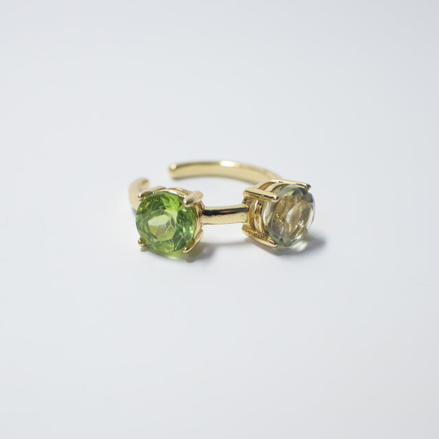 ペリドット×グリーンアメジスト 天然石のイヤーカフ【片耳用】ニッケルフリー