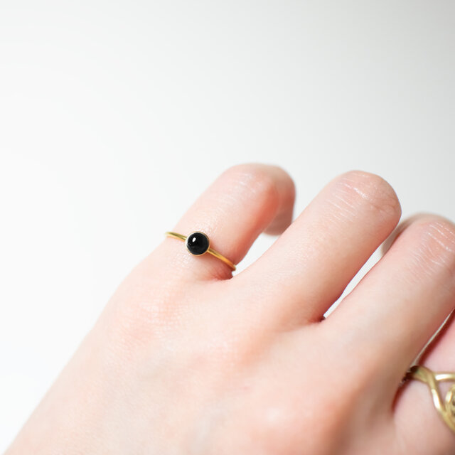 オニキス 天然石のピンキーリング【約3号】サージカルステンレス(金属