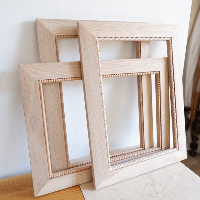 無塗装★フレーム　額縁　鏡　ポスター　ナラ　無垢材　ヴィンテージ風　アンティーク風　サイズオーダー　ナチュラル