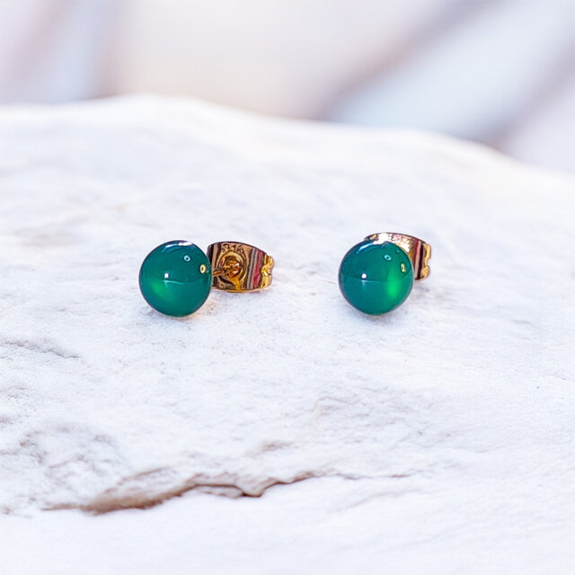 stability グリーンオニキスのシンプル一粒スタッドピアス（シルバー色