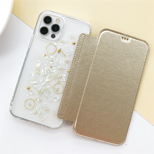 【貝殻】 5色から選択 手帳型スマホケース iPhone17Pro・15Pro・16e・12 iPhoneケース