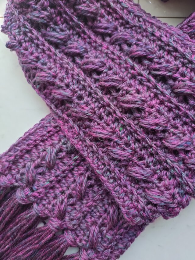 ウール混合 紫色 マフラー フリンジ付き ウール混合 紫色 マフラー フリンジ付き