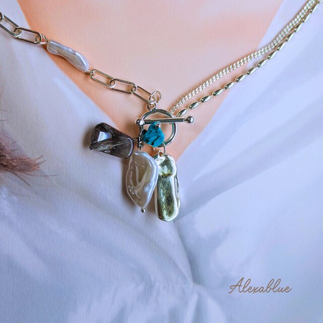 Aurora Blue Harmony｜ターコイズ × バロックパールビーズ