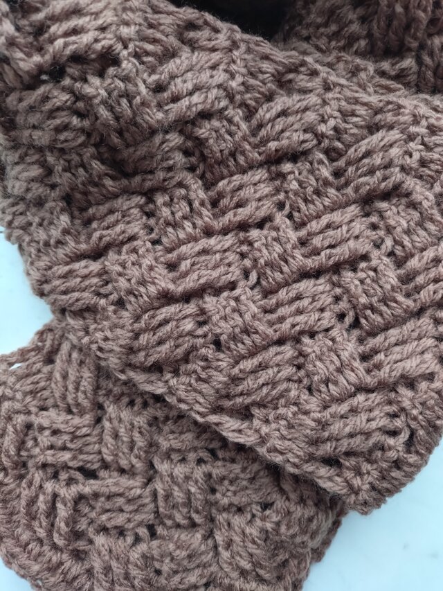 マフラー クロス ブロックチェック 茶色 ブラウン キャメル 男女兼用