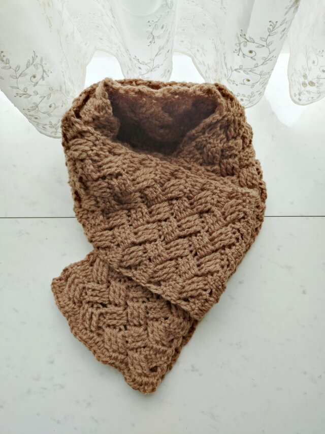 ブリティッシュ編みのマフラー ブラウン｜ブリオッシュ編みのたっぷり