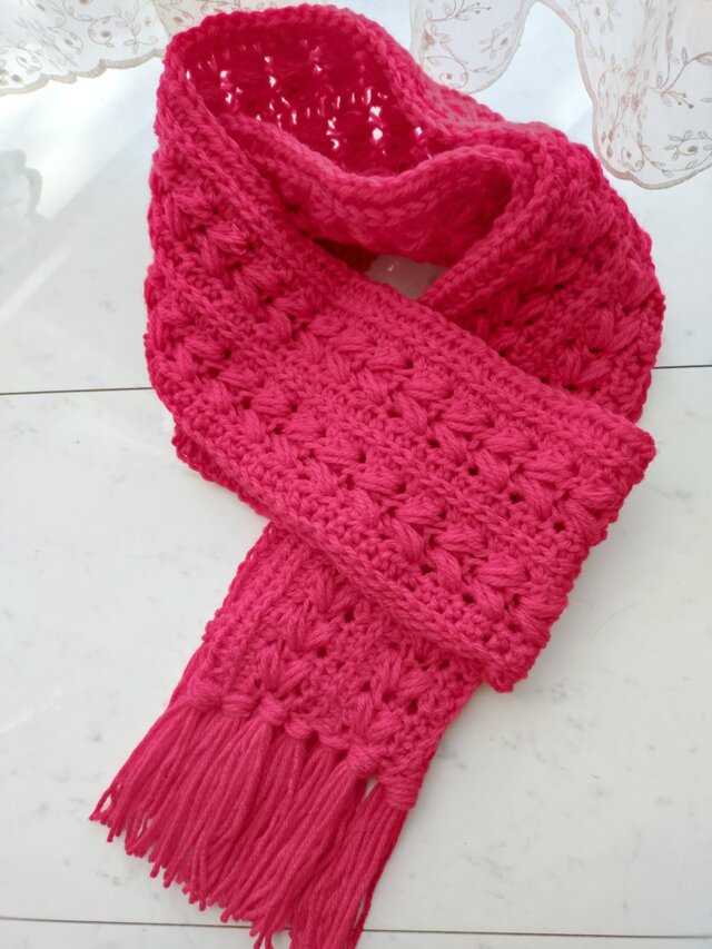 レッド モノグラム マフラー フリンジ付き マフラー（レッド系