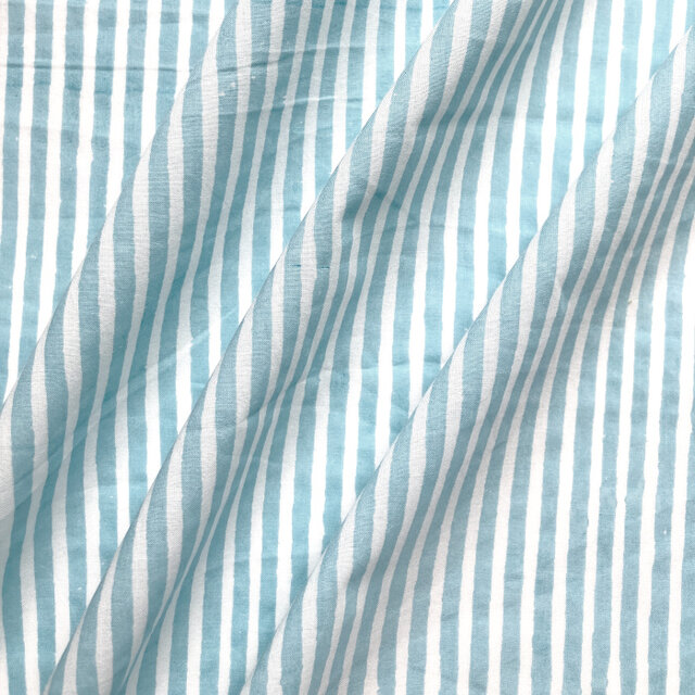 インド ブロックプリント生地 [50cm単位切売] サンガネリ ストライプ スカイブルー MT IF0344