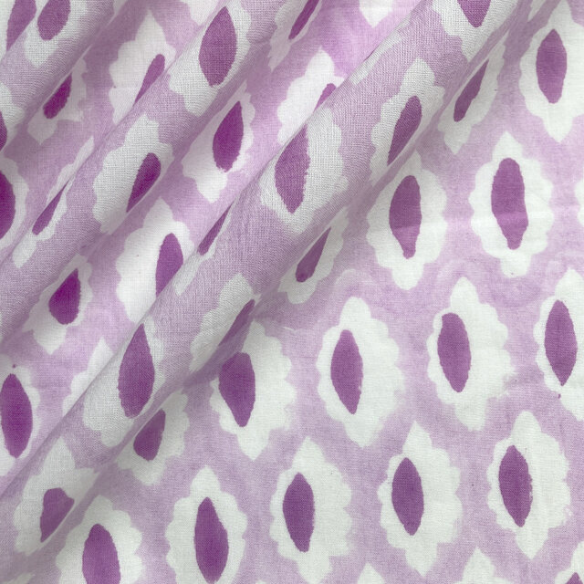 インド ブロックプリント生地[*55cm単位切り売り] サンガネリ メルヴェイユ パープル MT 花 IF0348