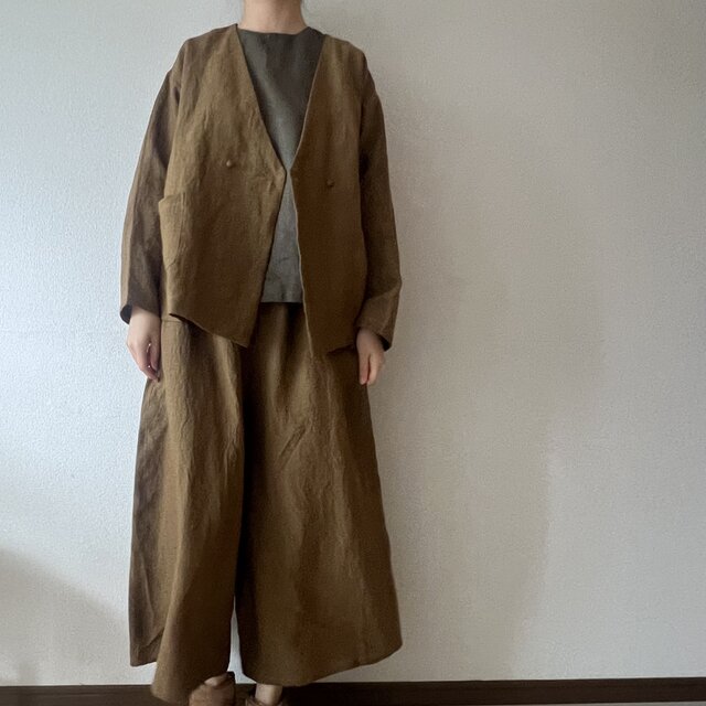 リネン・ワイドキュロット(カーキゴールド)