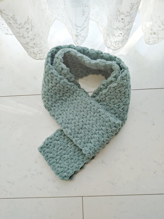 マフラー リフ編み ダークカラー スモーキー 花 柄 模様 手編み 編み物 編み