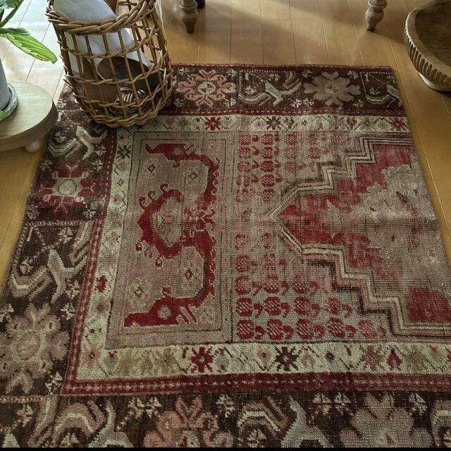 72×88 赤ブラウンの雰囲気ある一枚　トルコヴィンテージラグ 72×88 赤ブラウンの雰囲気ある一枚 トルコヴィンテージラグ