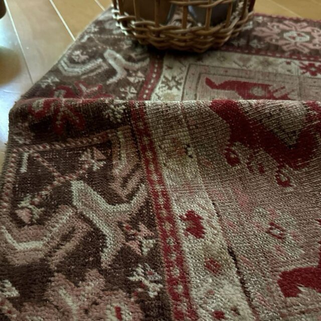 72×88 赤ブラウンの雰囲気ある一枚 トルコヴィンテージラグ