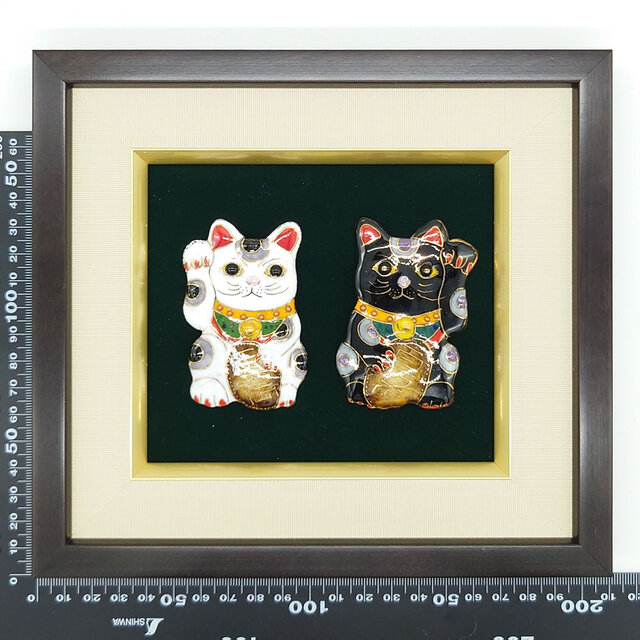 飾って福を“二重”に招く】白黒招き猫の七宝焼アートフレーム（ペア