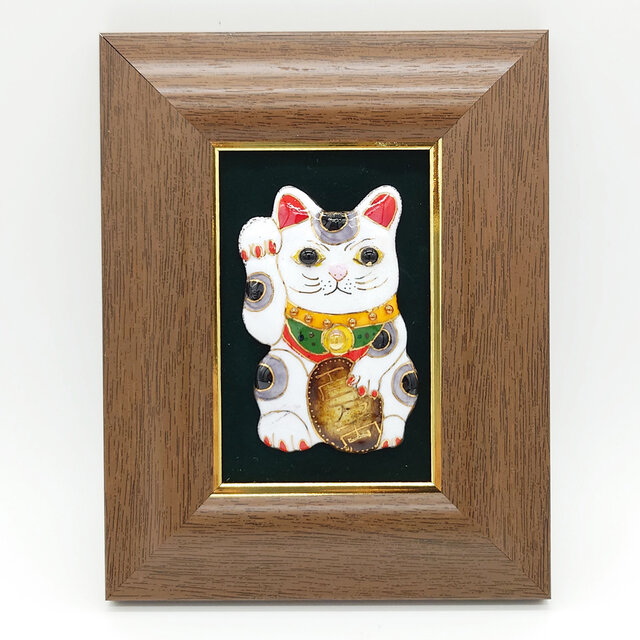 飾って福を招く・ミニ】招き猫の七宝焼アートフレーム（白/黒）【受注