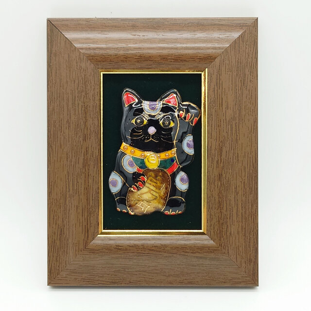 飾って福を招く・ミニ】招き猫の七宝焼アートフレーム（白/黒）【受注