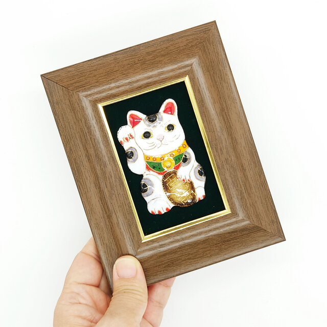 飾って福を招く・ミニ】招き猫の七宝焼アートフレーム（白/黒）【受注