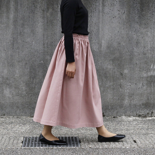 即納】コットンリネン ロングスカート（グレイッシュピンク）リネン 麻
