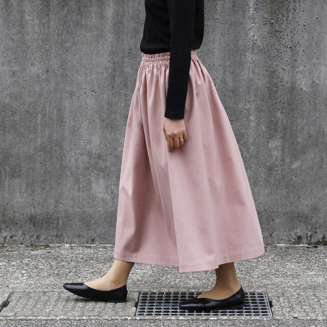 即納】コットンリネン ロングスカート（グレイッシュピンク）リネン 麻