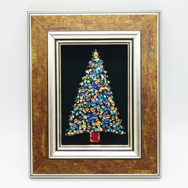 67.クリスマス アート作品 フレーム付き 現品限り！一点物】クリスマスツリーの七宝焼アートフレーム