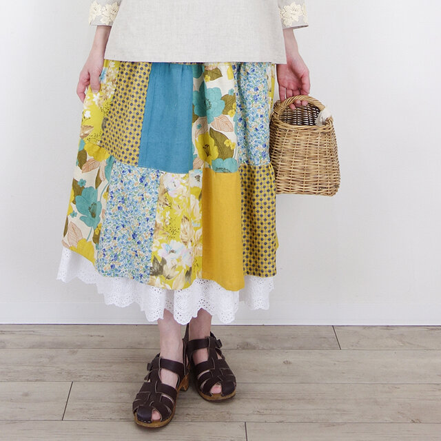リネンパッチティアードスカート（ミモザ） — ひだまりの小径 —