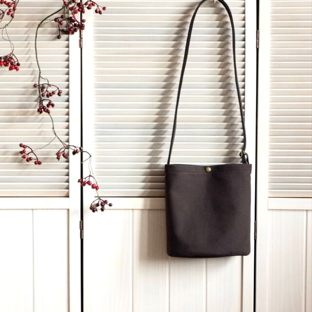 丸底ショルダーバッグ◇ダークブラウン◇倉敷帆布