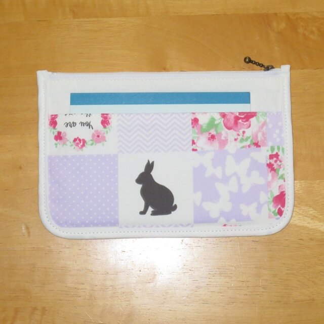 フラットポーチ☆うさぎのパッチ柄（パープル） | iichi 日々の暮らし