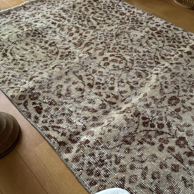 80×170 ベージュ×ブラウン　草花ボタニカル　トルコヴィンテージラグ 80×170 ベージュ×ブラウン 草花ボタニカル トルコヴィンテージ