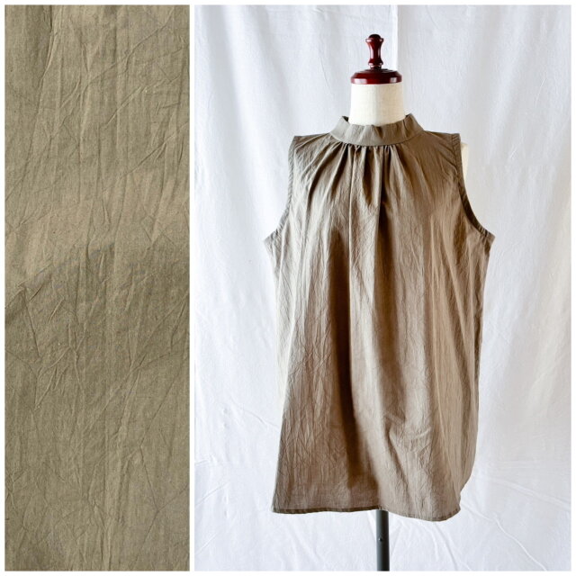 レディの夏服：ロマネノースリーブ（無地コットン：ブラウン）