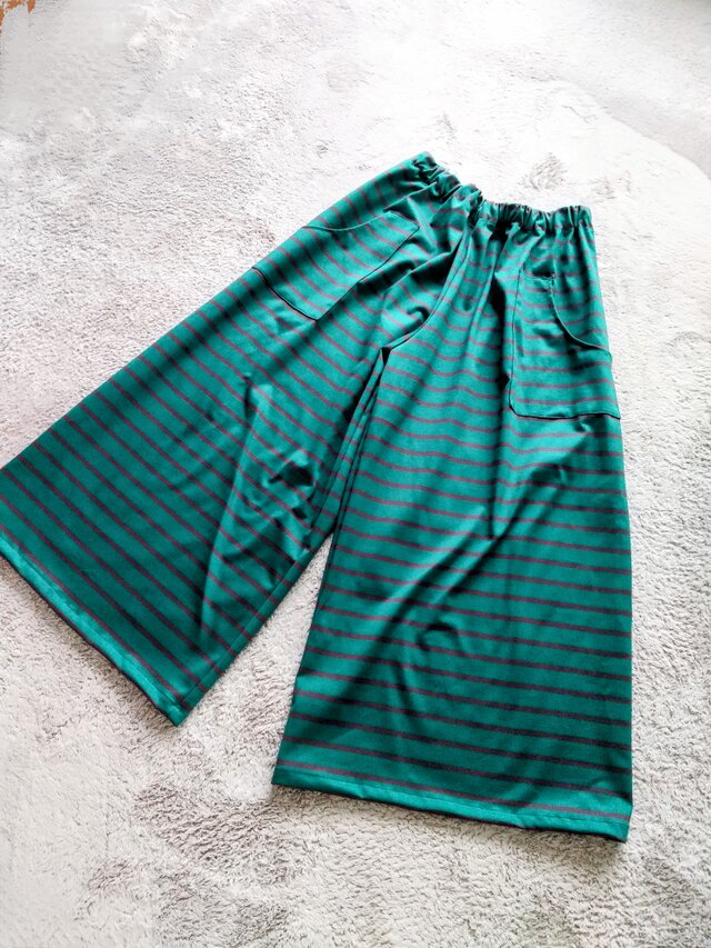 グリーン&ブラウンボーダーワイドパンツ