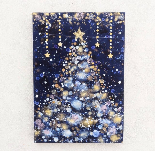 アクリル画　原画　「星降る夜のクリスマス05」額縁付き　SMサイズ　風景画 it-68c553e872cb3-1200.jpg