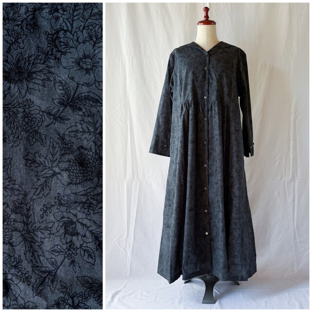 おとなのセーラーカラーワンピース（長袖）：120cm丈（ナチュラルガーデン：チャコール）