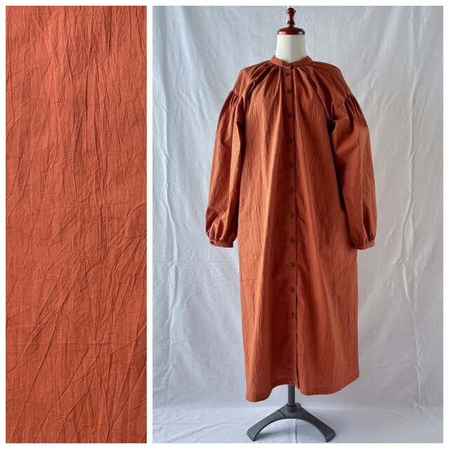 おとなのゆったりガウンワンピース：105cm（シュリンクシーチング：テラコッタオレンジ）