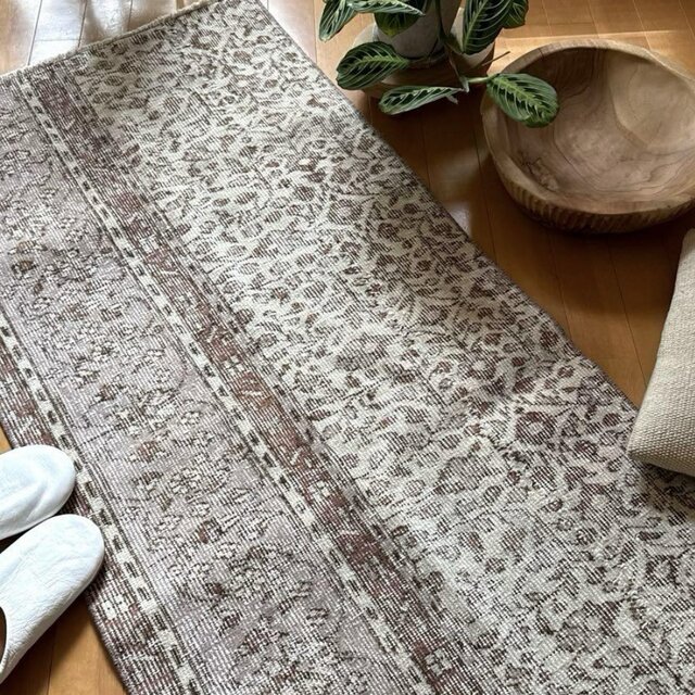 64.5×136 草花ボタニカルモチーフ 薄紫×ブラウン トルコ