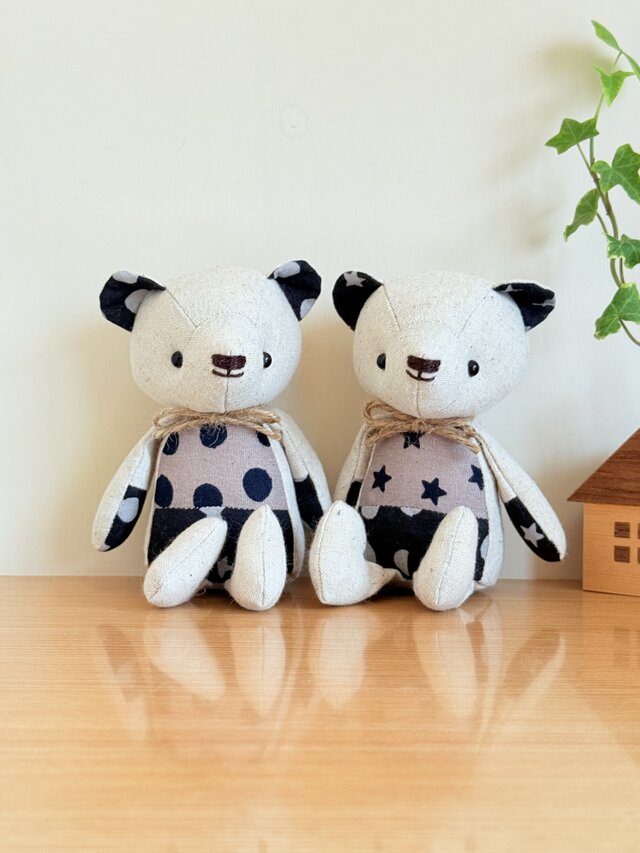 【受注制作】リネンのくまちゃんペア（スター）ブラック×グレー