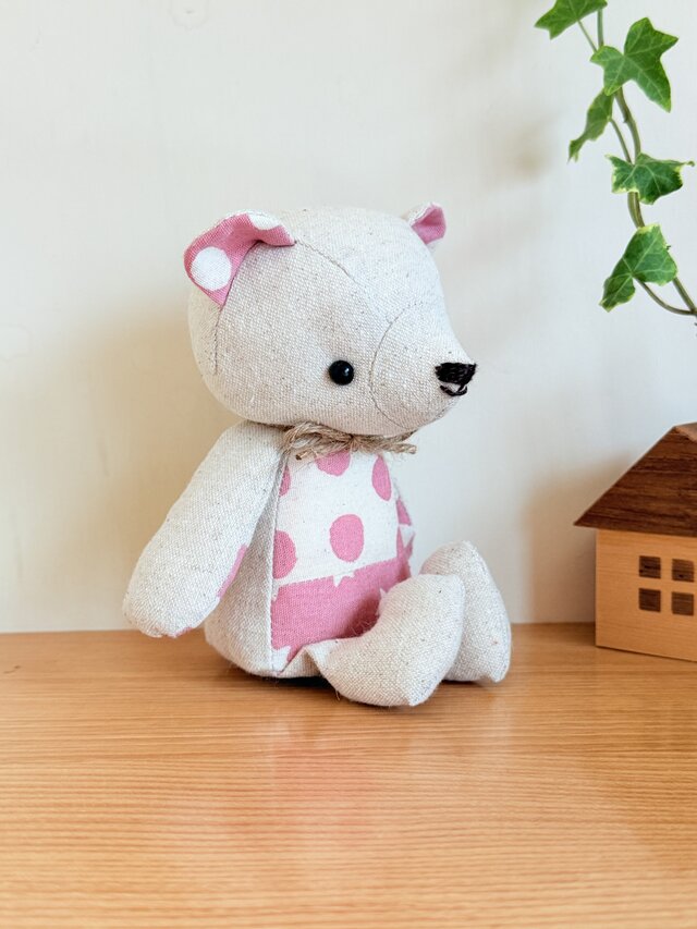 くまちゃん 受注制作】リネンのくまちゃんペア（スター）生成×ピンク