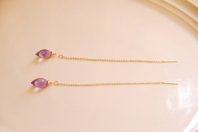 特価424　14kgf宝石質ピンクアメジストハートカットのピアス ピアス K18ピンクゴールド アメジスト(ハート)(2月誕生石