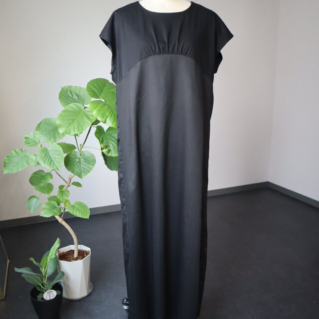 綿100％ 切り替えロングワンピース