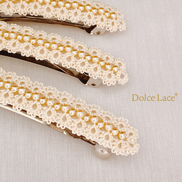 選べる4サイズ！手編みタティングレースのバレッタ * ivory * Spiraea