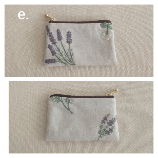 リネン混の草花刺繍小さめぺたんこポーチ | iichi 日々の暮らしを