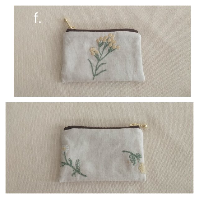 リネン混の草花刺繍小さめぺたんこポーチ | iichi 日々の暮らしを